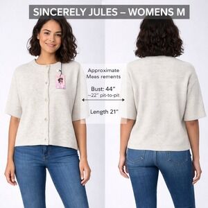 Sincerely Jules Womens Medium Oatmeal Ribbed Short Sleeve Cardigan Sweater ST237